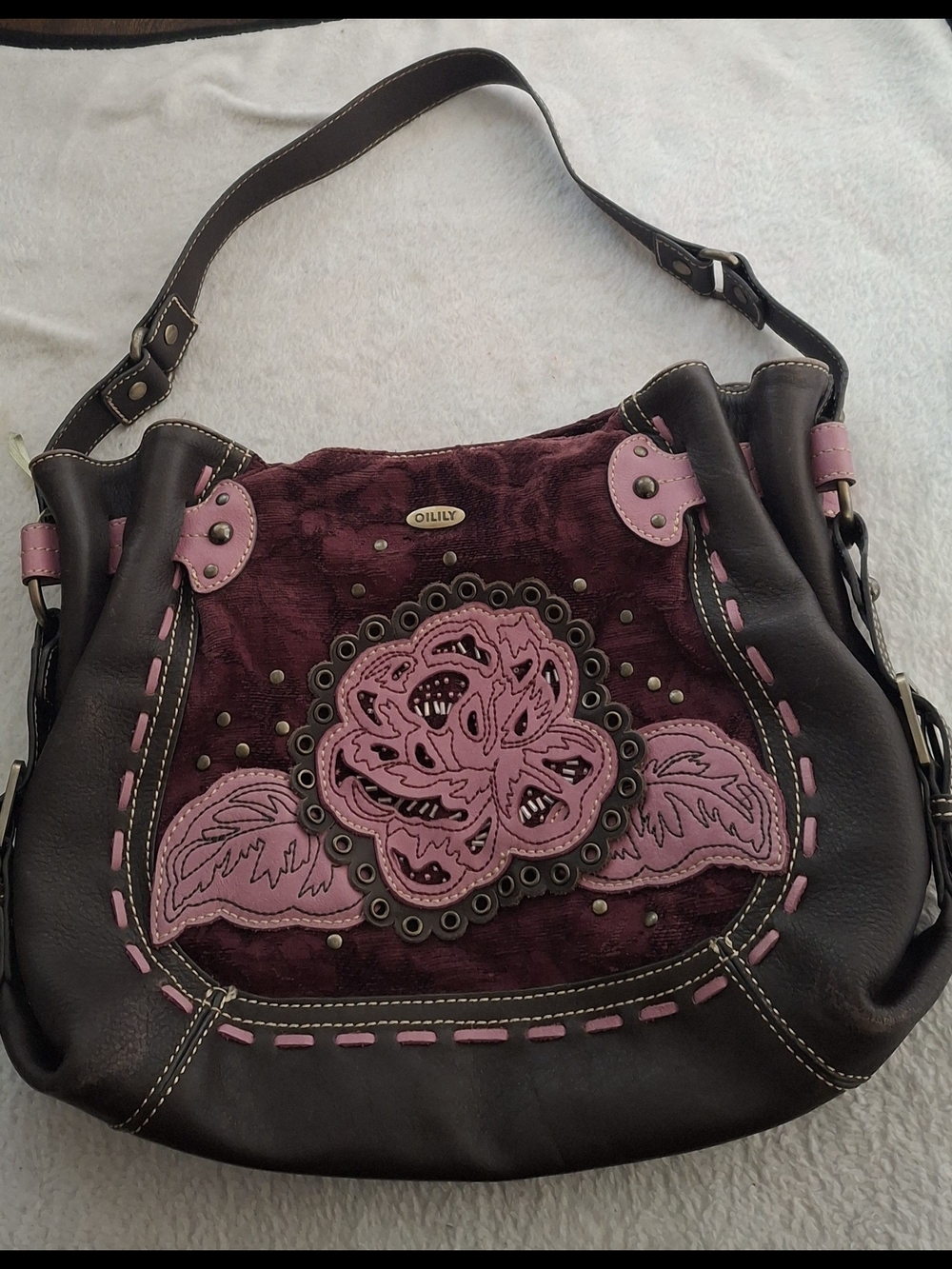 Oilily Plum & Pink Floral Accent Shoulder Bag